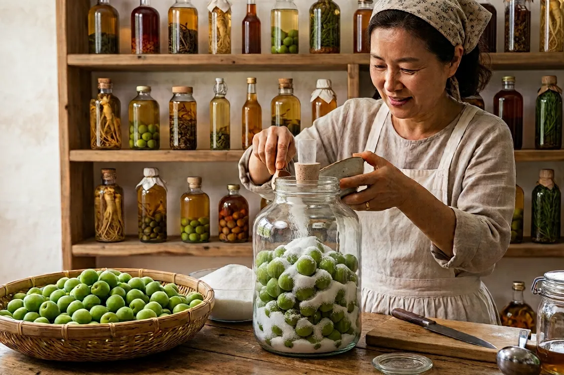 Maesil cheong Korean green plum syrup fermented with sugar