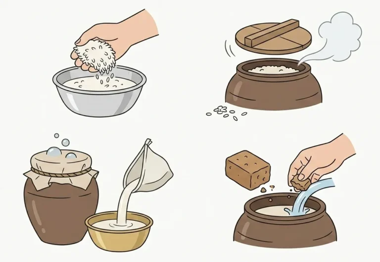 Makgeolli Korean rice wine brewing process with nuruk starter