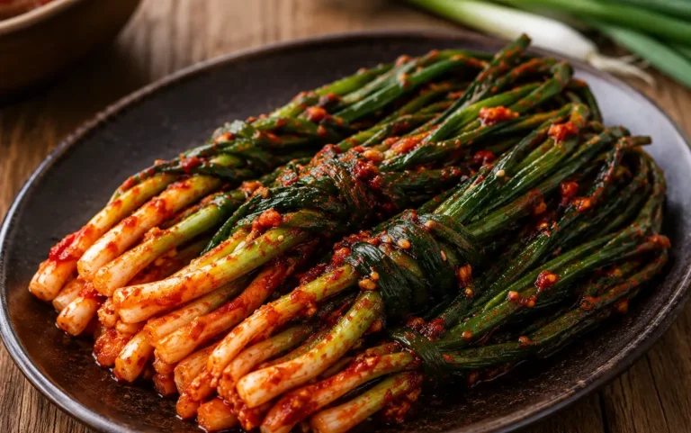Pa kimchi fermented Korean green onion kimchi on a plate